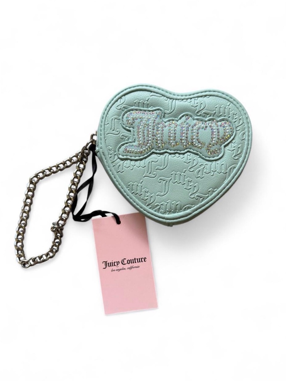 Juicy Couture light blue heart coin chain Crystal Logo